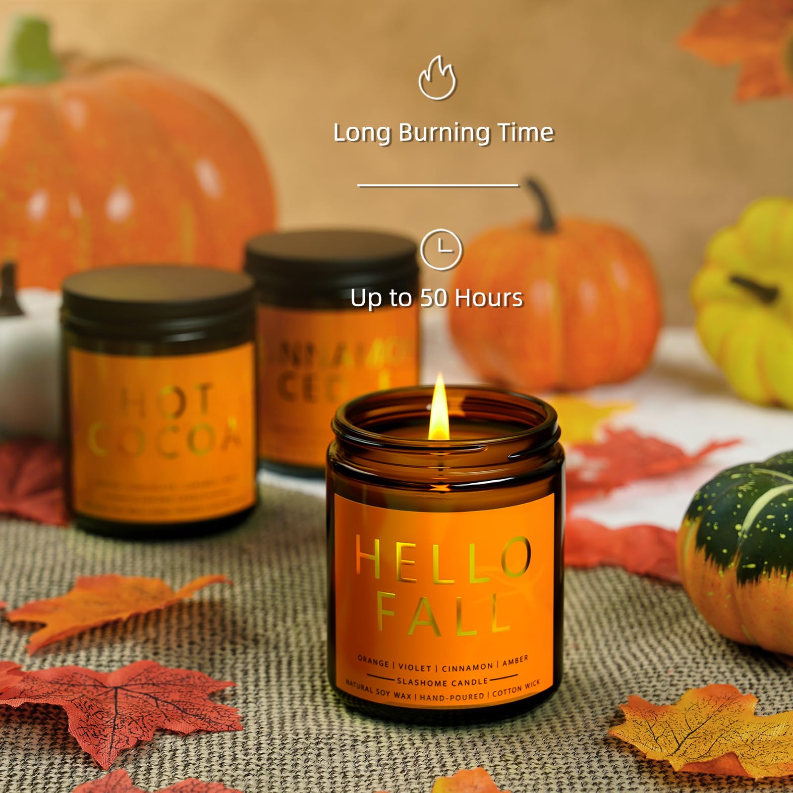 Herbstkerzen Set | Herbstduft Duftkerzen, Herblich Soja Kerzen, Herbst Kerzen Set, Herbstgeschenke, Kerze im Glas 200 ml - herbstlicher Duft Hello Fall/Gewürz/Apfelkürbis