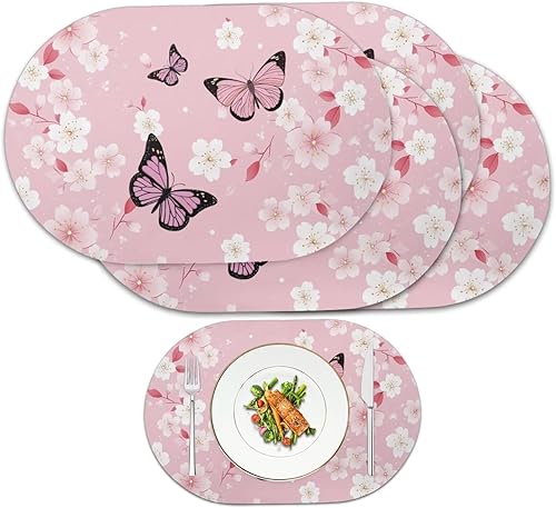 Miniatura 18 de Heat Resistant Placemats Oval Placemats Set of 6 Leather Washable and Wipeable Non Slip Place Mats, Waterproof Modern Dining Table Mats, Oval Floral