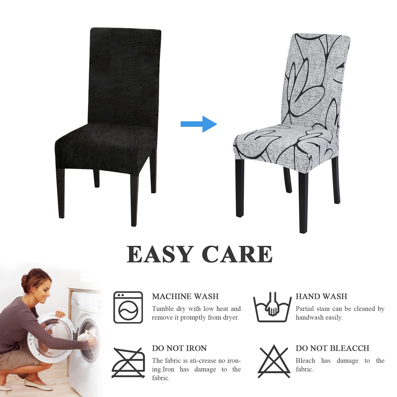 Lydevo Coprisedie con Schienale 4 Pezzi Elasticizzato,Coprisedia per Sala da Pranzo,Fodere Sedie con Schienale Alto Lavabile Rimovibile Universale,Spandex Copertura per Sedia Soggiorno，Fleurs Grises