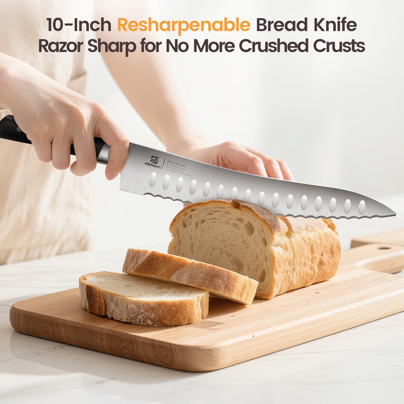 Brotschneider mit Brotmesser, weltweit erster Brotschneider für selbstgebackenes Brot, 4fach verstellbare Stärke, gepaart mit multifunktionalem Wellenschliffmesser für effizientes Schneiden