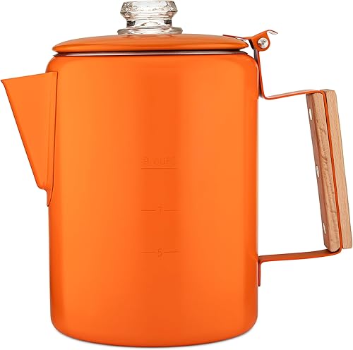 COLETTI Bozeman - Cafetera percoladora naranja Cafeteras de camping Percolador favorito de camping SIN aluminio o plástico 9 tazas, arcilla