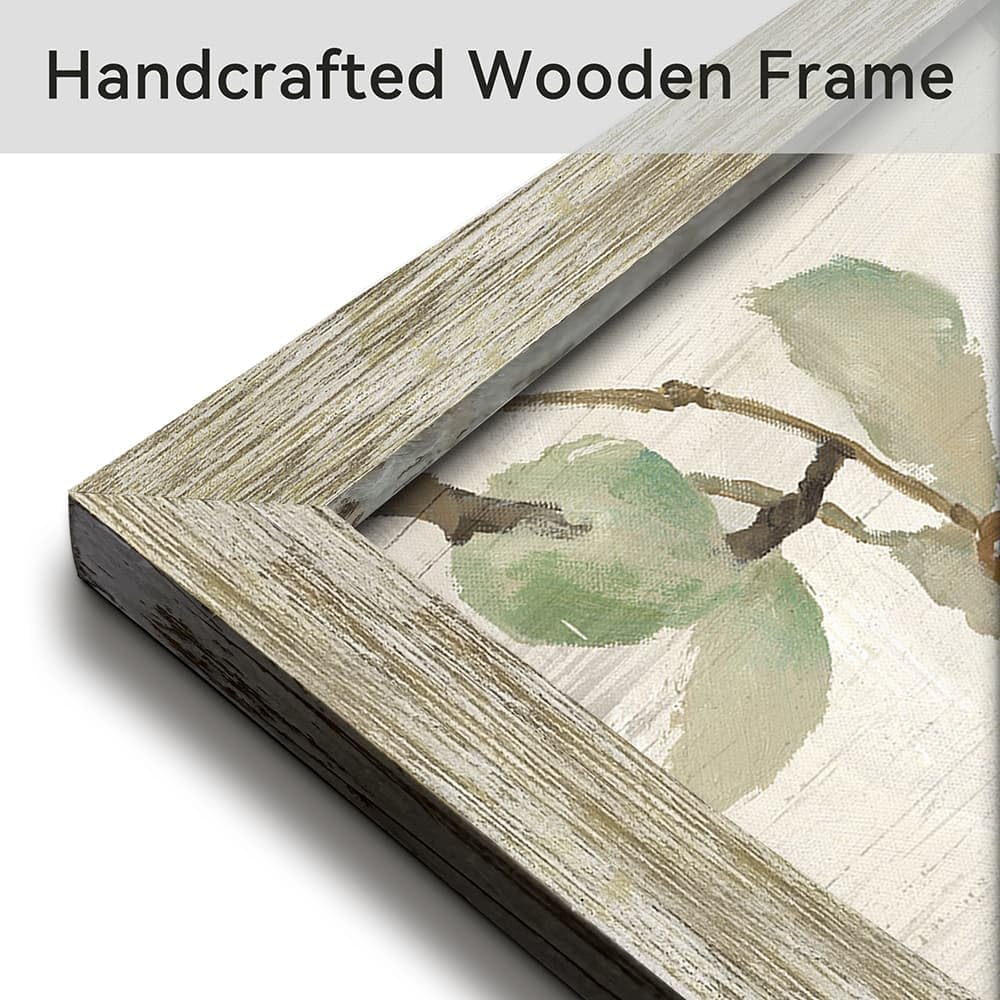 Bird Floral Wall Art Framed: Elegant Flower Blossom Picture Blue Bird on the Tree Branch Wood Painting Animal Prints Artwork for Bathroom
