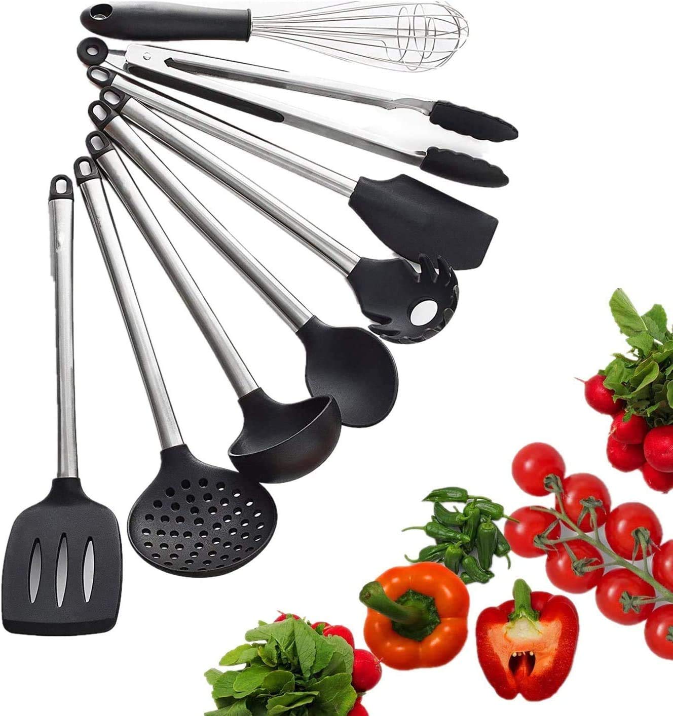 Kitchen Utensils 8 Pieces Cooking Utensils Nonstick Utensil Set Silicone and Stainless Steel Kit
