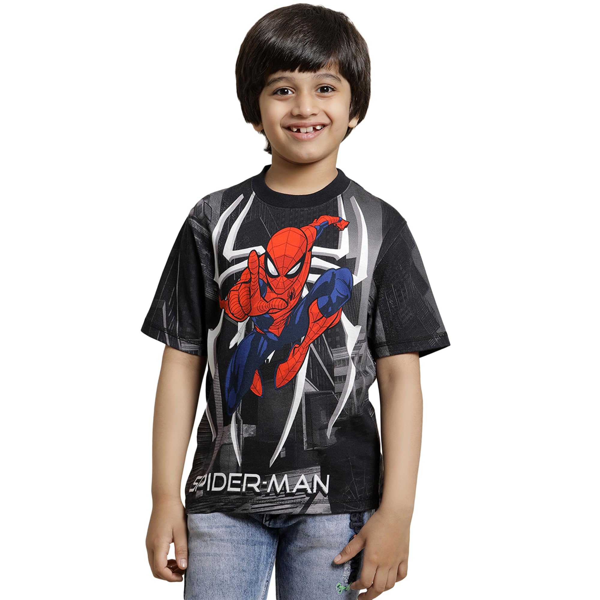 KidsvilleSpiderman Printed Regular Fit Multicolor Cotton Boy's T-Shirt