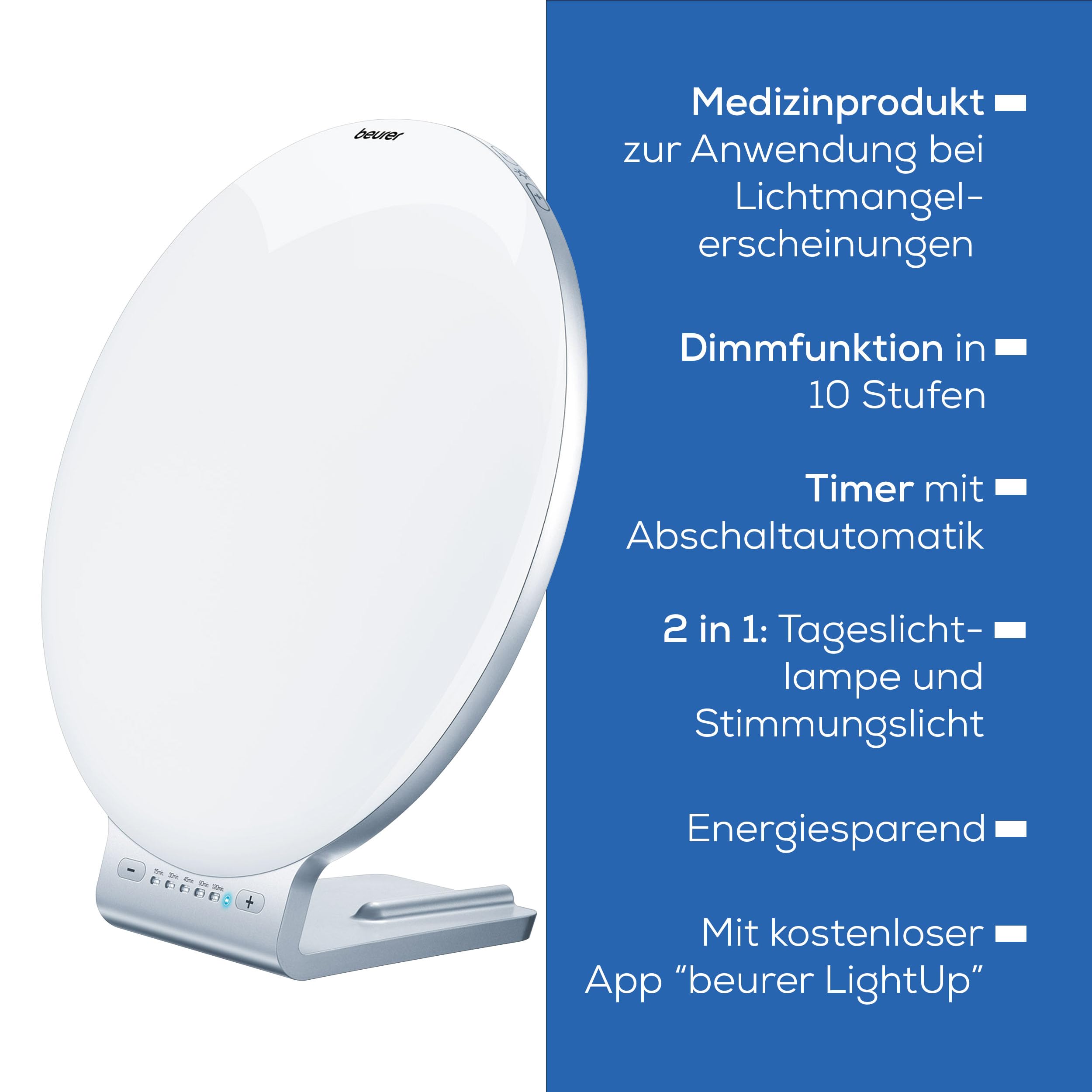 Beurer TL 100 2-in-1 LED Tageslichtlampe Stimmungslicht Farbwechselfunktion App Steuerung Weiß