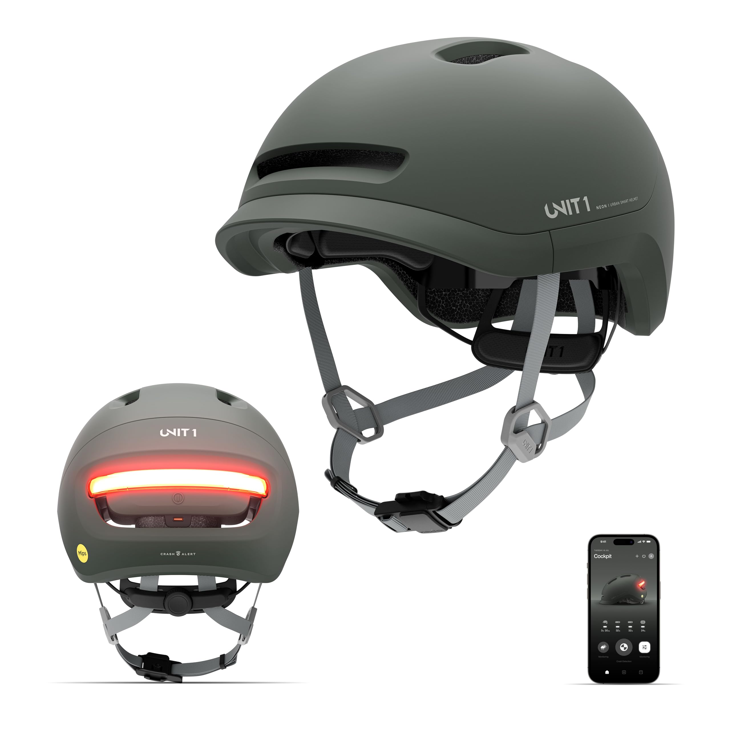 UNIT 1 NEON MIPS Smart Bike Helmet with Rear LED Light, Turn Signals, Brake Light & App Connectivity | MIPS Cycling Helmet for Urban Commuting, Road Cycling & E-Bike Riders