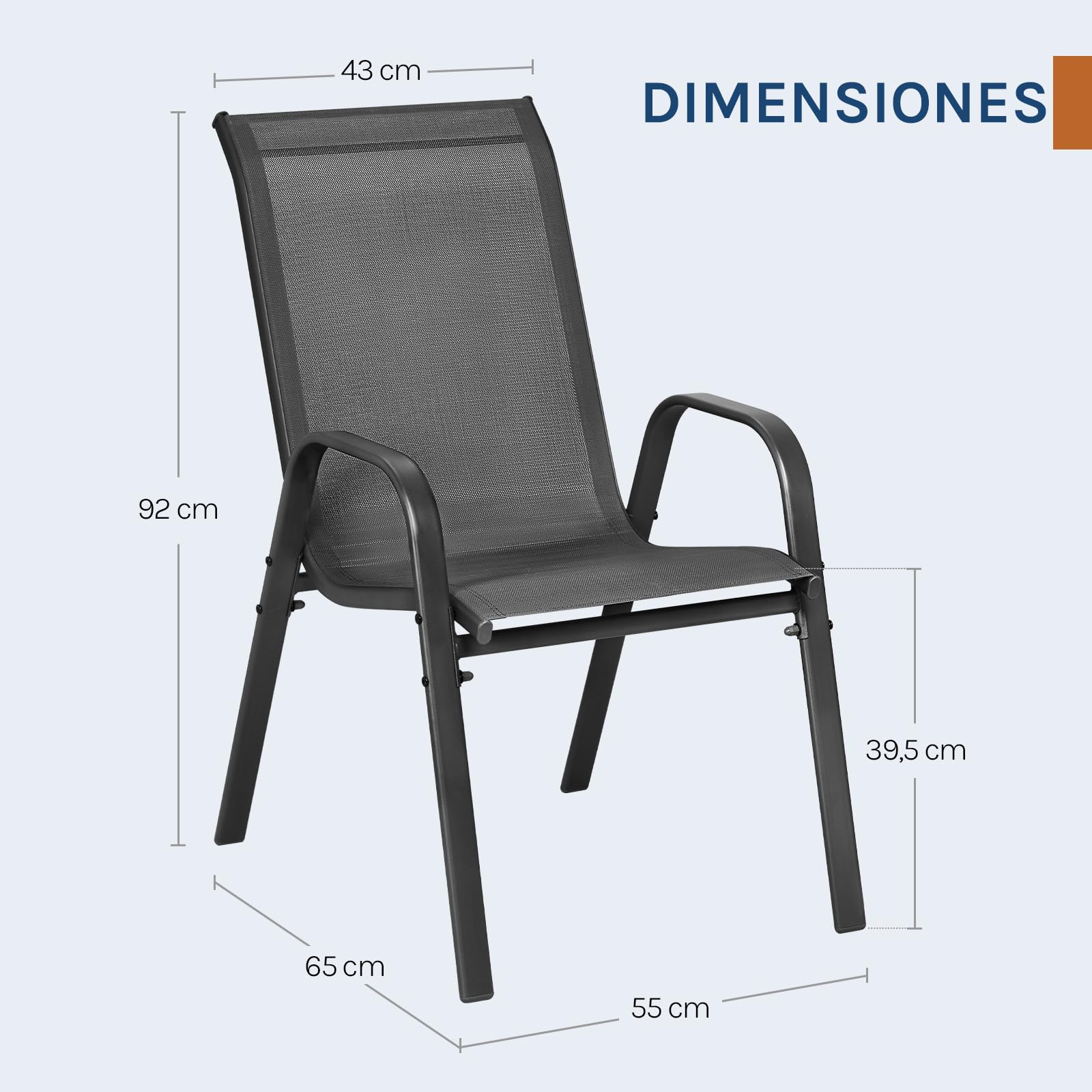 WOLTU Sillas de Jardín, Juego de 4 Sillones Apilables de Exterior, Respaldo Transpirable, Sillas para Terraza Patio Balcón, Estructura de Metal, Gris Oscuro