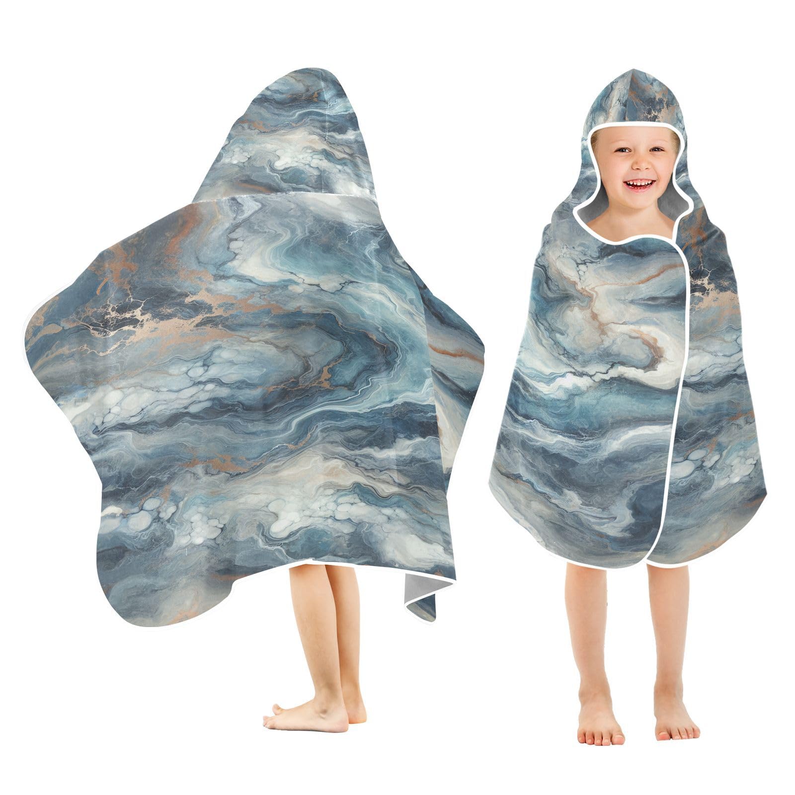 Kigai Blue Gold Marble Hooded Beach Towel for Kids Soft Absorbent Quick Dry Bath Towel with Hood Lightweight Toddler Shower Pool Bath Wrap for Boys Girls