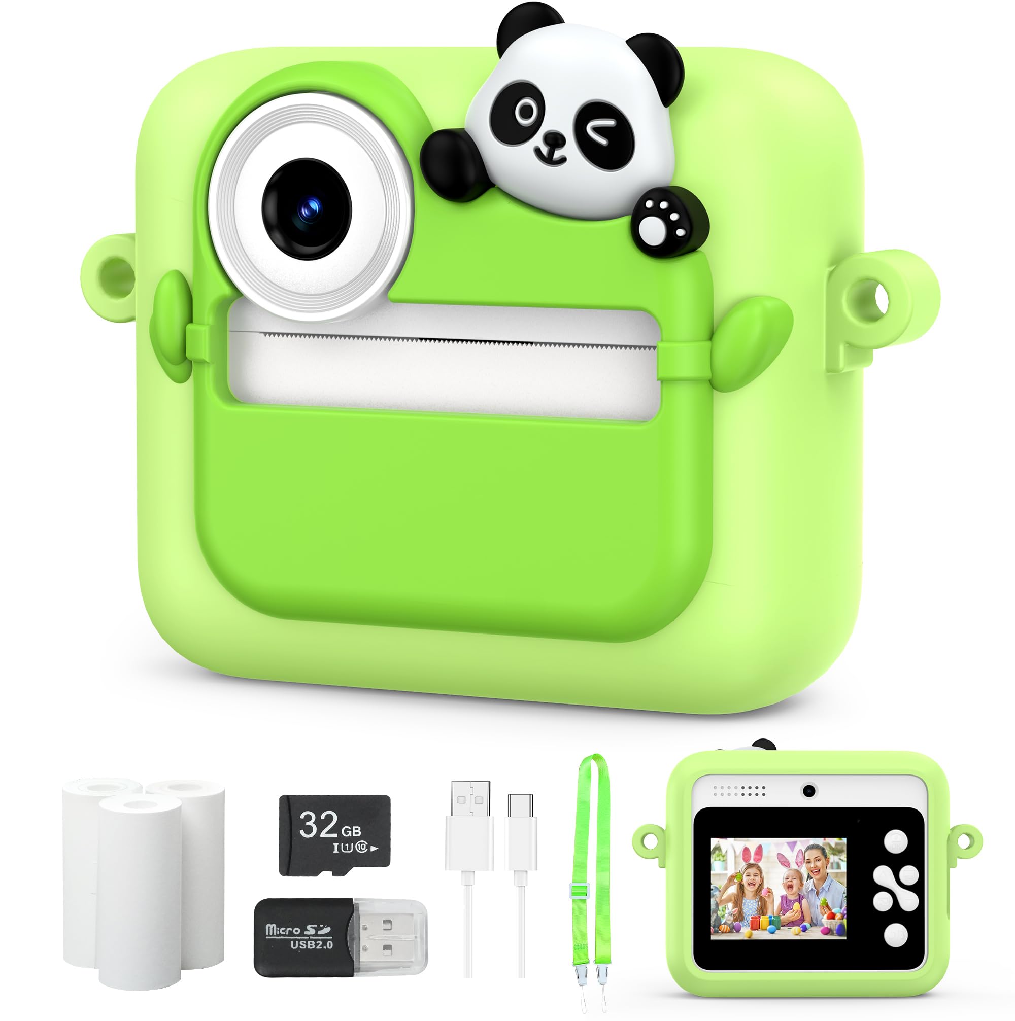 Kids Camera Instant Photo Printing,HD Digital Video Dual Cameras with Panda Silicone Case,Kids Digital Camera That Print Photos Easter Birthday Gift