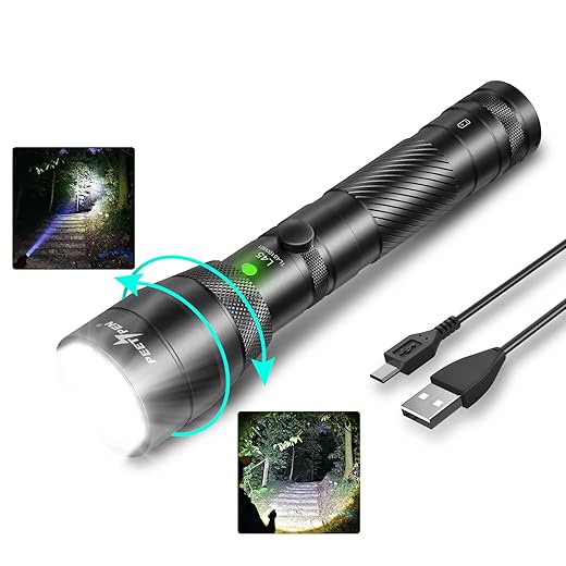 PEETPEN L45 Rechargeable Tactical Flashlights 2000 High Lumens, Super Bright Zoomable Flashlight, Waterproof IPX6 4 Modes Long Working Time, Emergency Flash Light, Camping Hiking Outdoor Survival