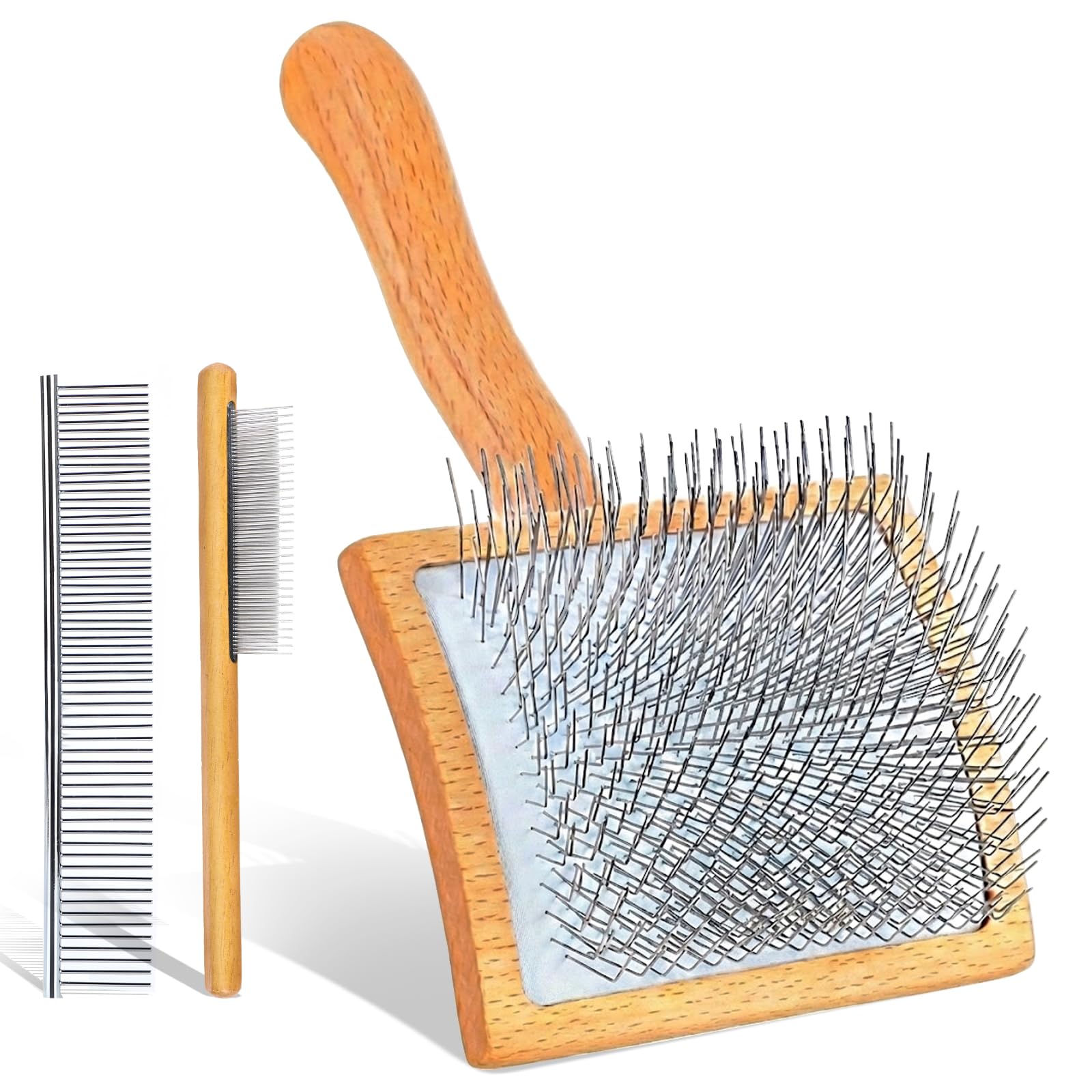 Dog Slicker Brush for Dogs, Long Hair Doodle Brush, Best Wooden Grooming Tools for Poodles Goldendoodles, Labradoodles, Large Long Pins and Pet Comb, Wood