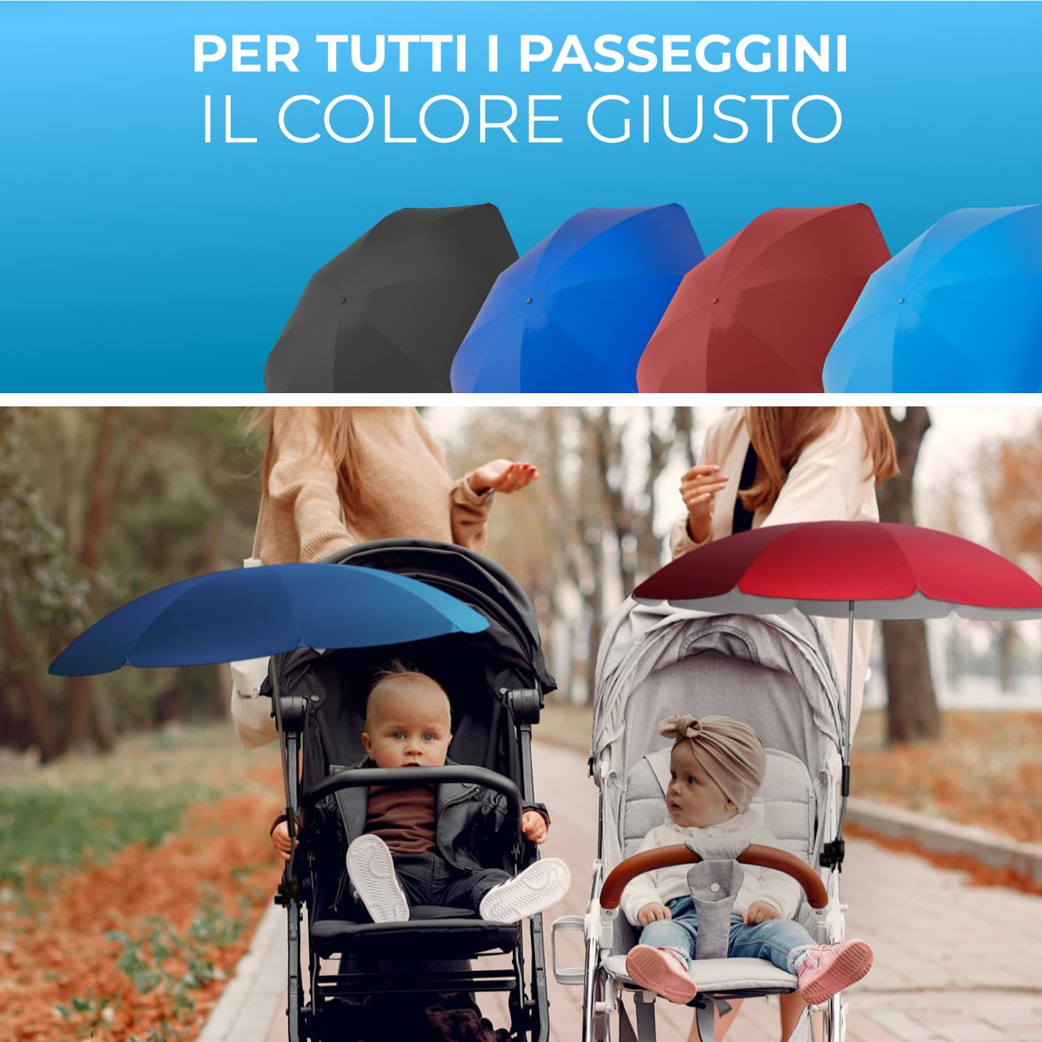 STYNGARD Ombrellino Passeggino UV 50+ 70 cm con Supporto Universale Modello ROMA