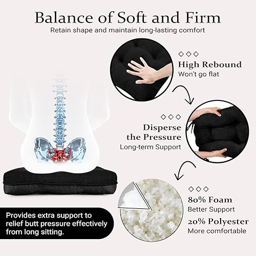 Miniatura 5 de Wellsin Chair Cushions for Dining Chairs, Non-Slip Kitchen Chair Pads with Ties, Tufted Shredded Foam Kitchen Chair Cushions Set of 4, 15.5" X Negro