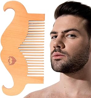 Wood Mustache Comb - Pear Wood Combs for Beard and Head Hair,Mustache Styling Comb, Beard Hair Care Combing Supplies for Men, Pocket Size, Gift for Men Dad Husband Fangbei