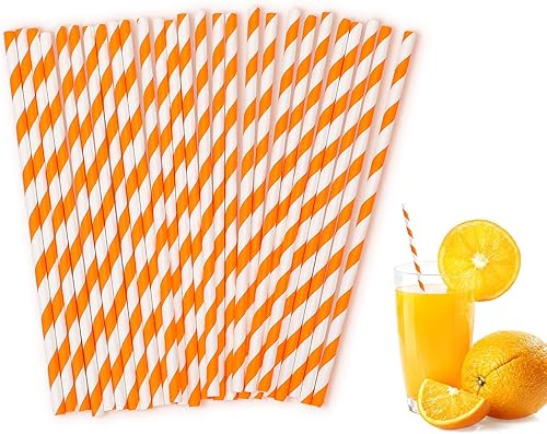 100 popotes naranjas, pajitas desechables de 7.76 pulgadas, pajitas de papel a rayas naranjas para beber, bebé, revelación de género, fiesta,