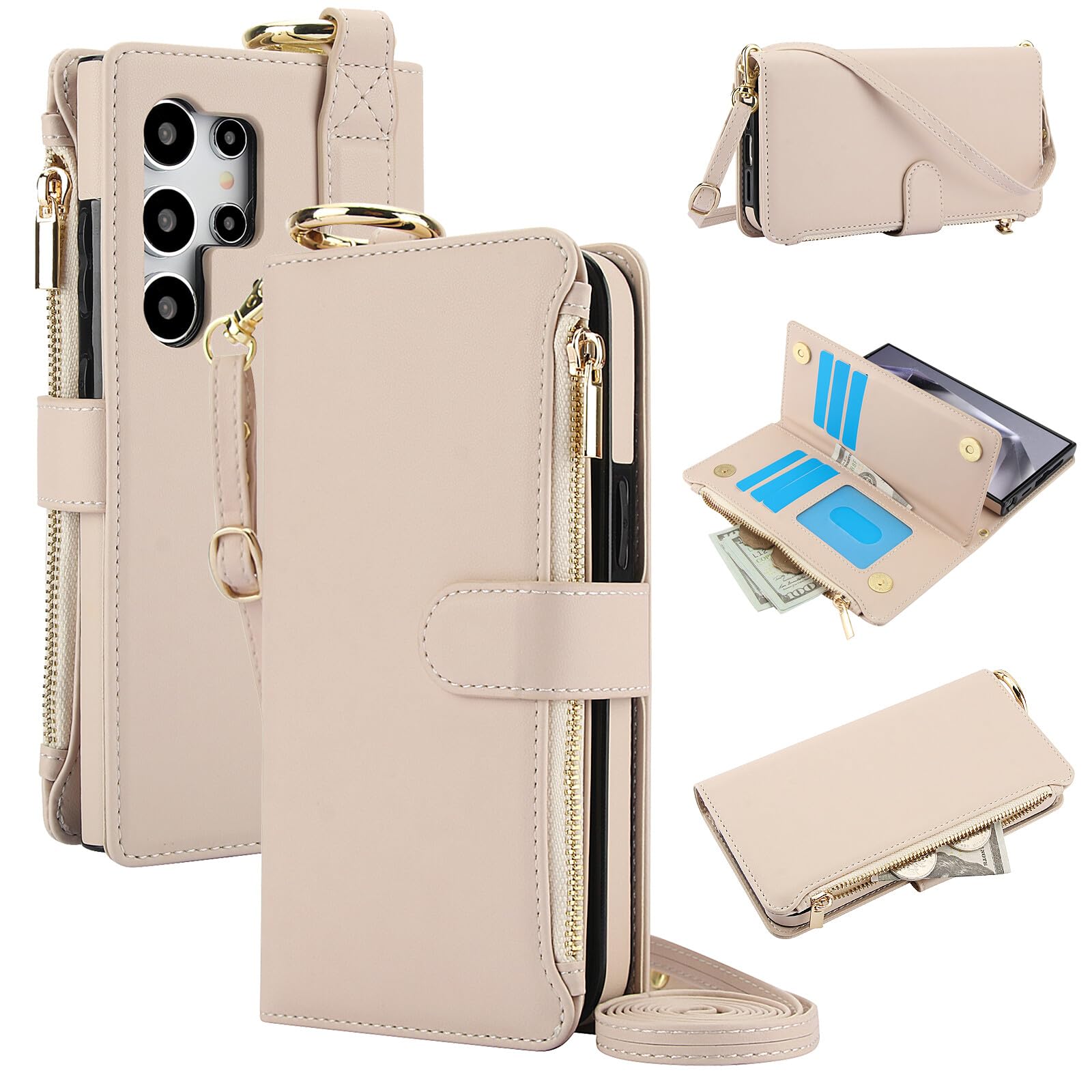 Étui en cuir Samsung S25 Plus beige chic protection intégrale RFID - 8