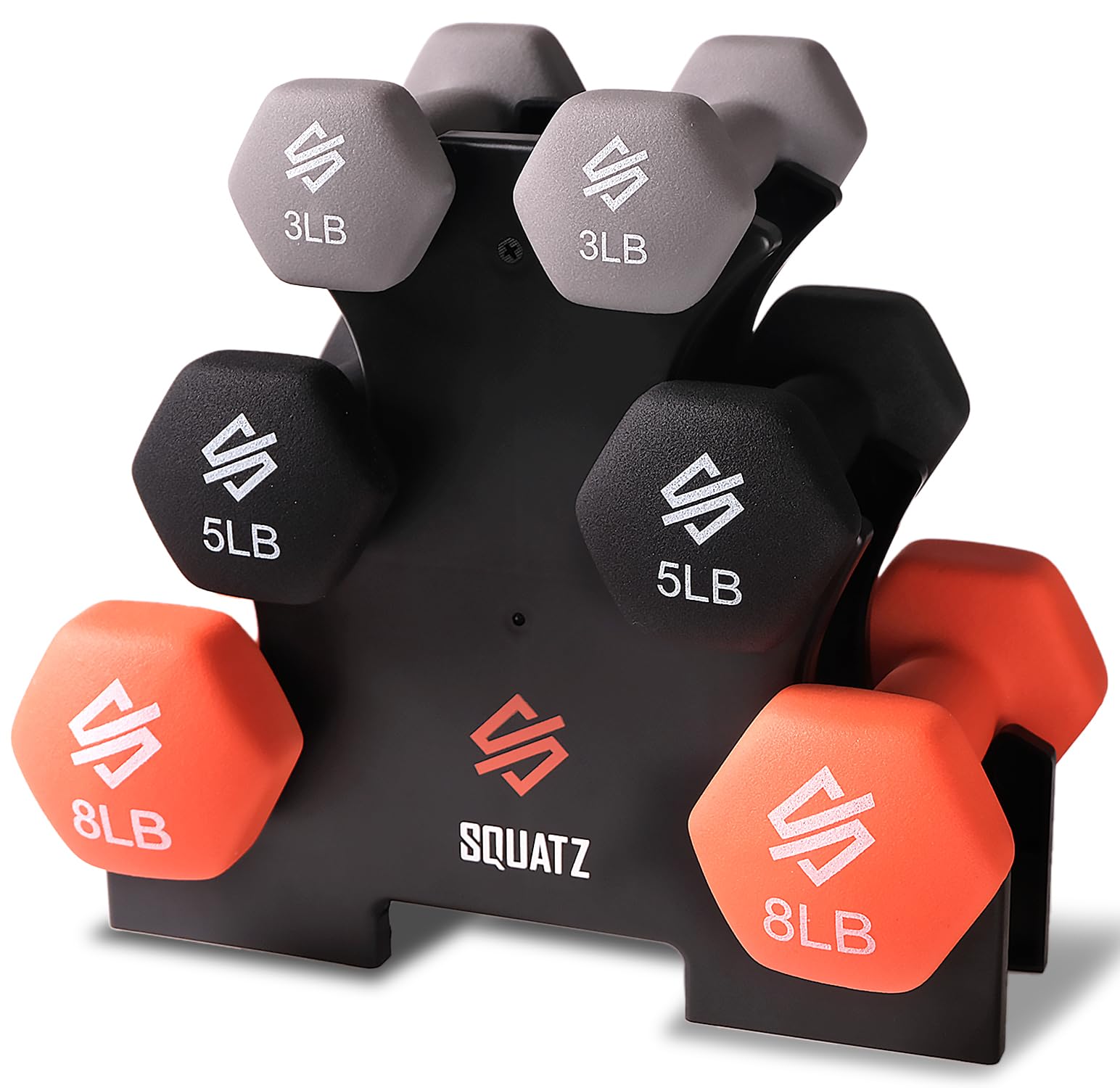 SQUATZ Dumbbell Weights Set with Stand Tricolor