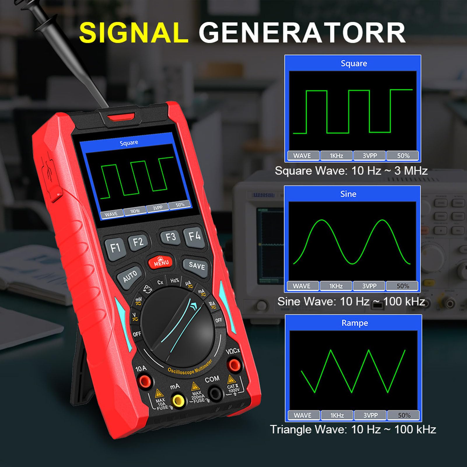 Akozon Multímetro de Osciloscopio Digital Multímetro 3in1 Generador de Mano 40MHz Ancho de Banda 200 Ms/s Tasa de Muestreo 20000 Recuentos para Pruebas de Laboratorio Electrónica
