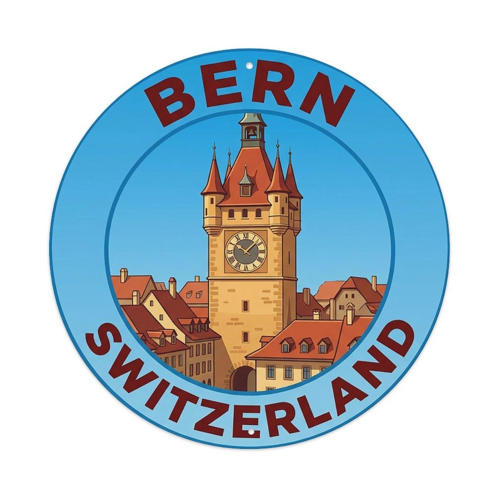 Vintage Travel Switzerland Bern Vintage Metal Tin Sign Plaque Wall Decor for Cafe, Club Bar, Office, Garden Metal Poster 8x8Inch