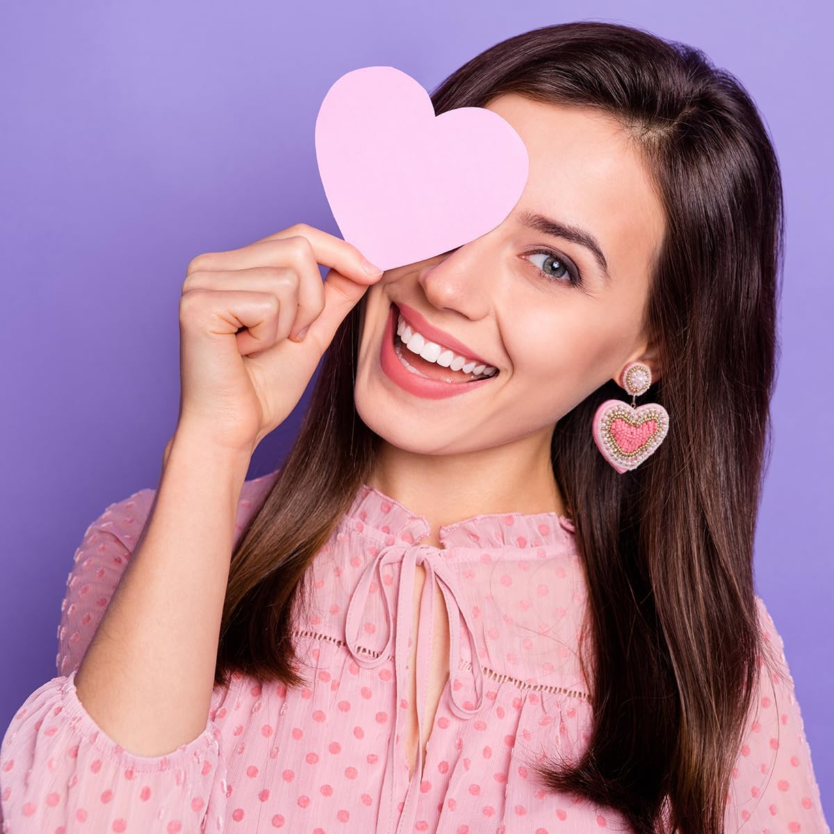 Valentine's Day Earrings for Women - Cute Red Pink White Beaded Heart Dangle Jewelry, Valentines Day Outfit Accessories Gifts - Image 2