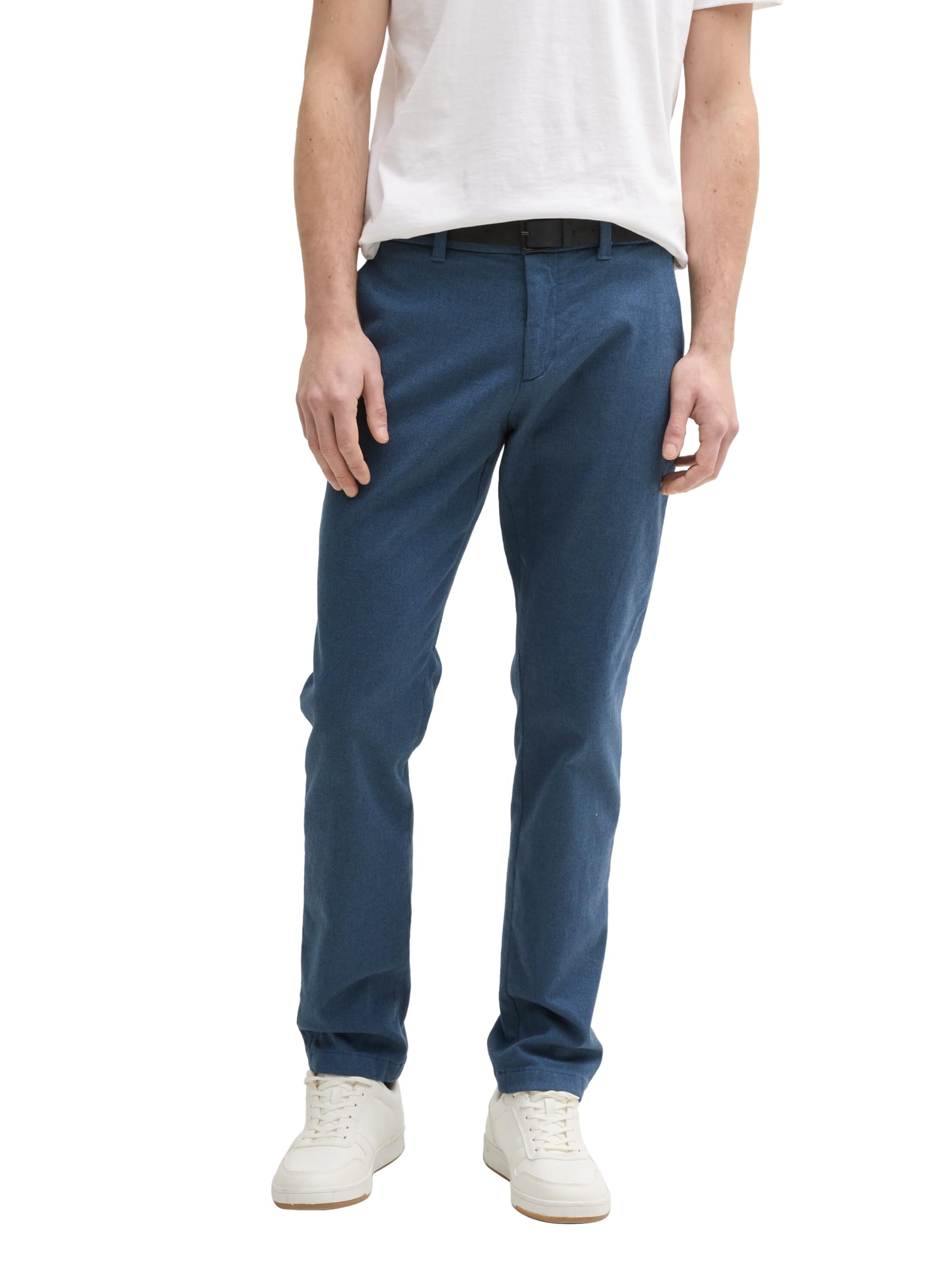 TOM TAILOR Men's Slim Fit Chino Trousers Made of Stretch Pique with Belt