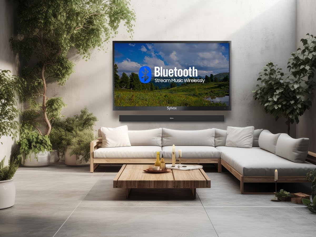 SYLVOX Outdoor Soundbar, IP65 Waterproof 60 Watts Soundbar with HDMI, Optical, AUX, USB and Bluetooth Connection, 38 Inch,Mountable