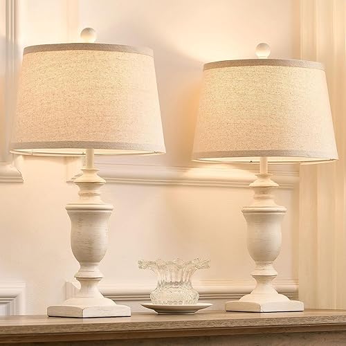 Miniatura 7 de Juego de 2 lámparas de mesa de granja de 23 pulgadas, lámparas regulables de 3 vías con bombillas LED e interruptor basculante, lámpara vintage para