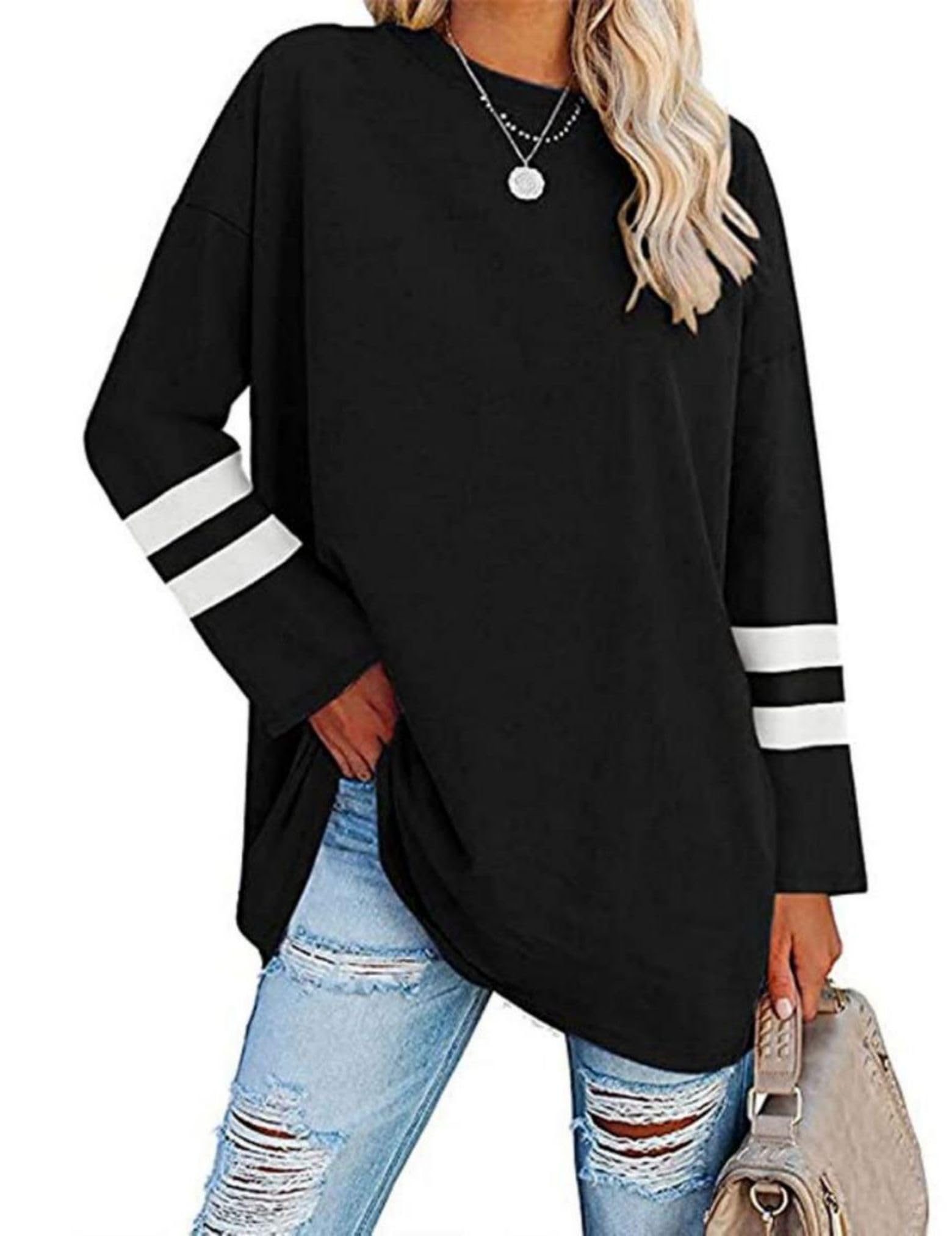 Women Oversized Crew Neck T-Shirts Loose Long Sleeve Tunic Top 2024 Comfy Cozy Cotton Lounge Tees