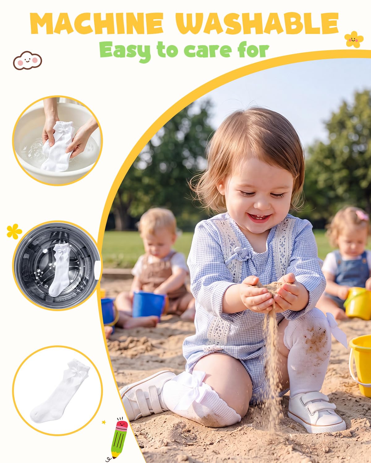 Century Star Baby Knee High Socks Ruffle Bow Toddler Girls 0-3T, 1pc White, 6-18 Months 4