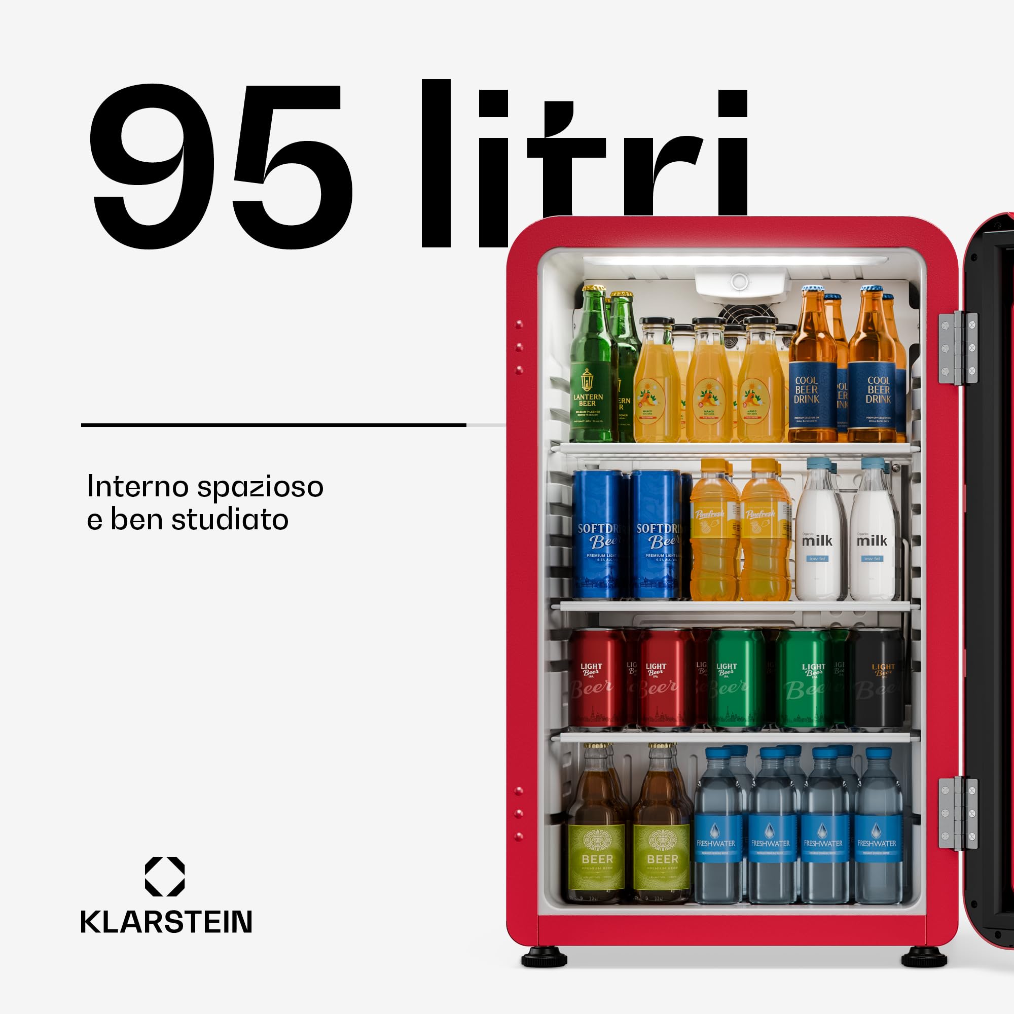 KLARSTEIN Audrey Evo Frigorifero per bevande da 95 L - Frigorifero per bevande con sportello in vetro, luce LED, temperatura regolabile 0-10 °C, 3 ripiani, funzionamento silenzioso