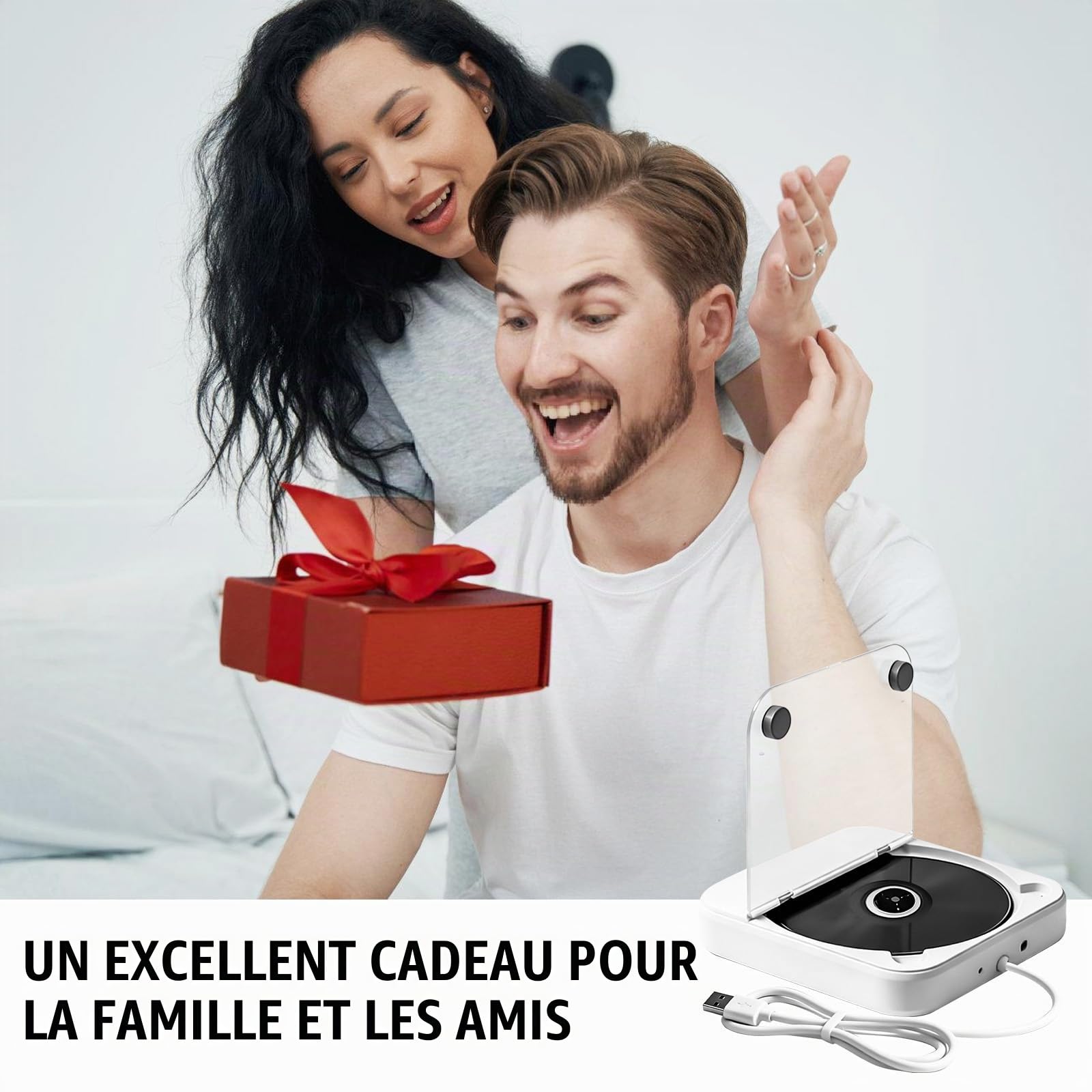 Lecteur CD universel pour voiture avec port USB/AUX, lecteur CD externe avec télécommande, compatible avec radio de voiture, lecteur CD pour véhicules, ordinateur portable, PC, téléviseur, blanc