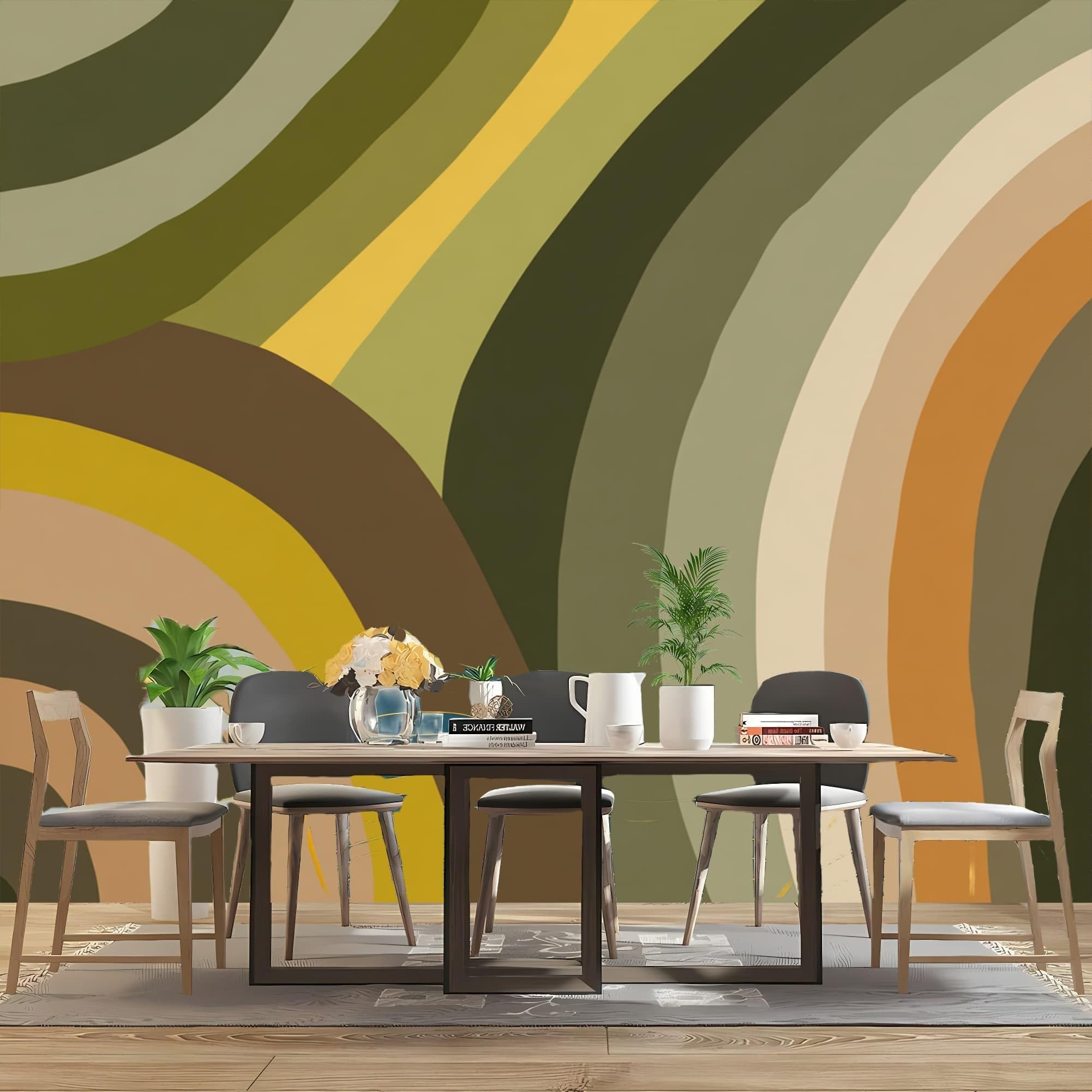 Sypialnia Tapeta 450 x 315 cm oliwkowa zieleń fototapeta z włókniny moda dekoracja ścienna XXL plakat ścienny w paski tęczy abstrakcyjny gigantyczny papier ścienny salon pokój dziecięcy