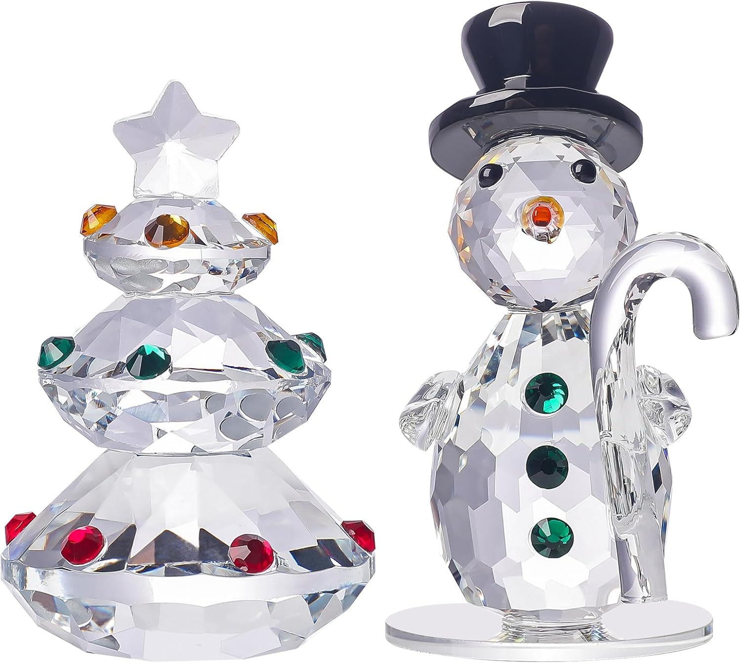 Set of 2 Crystal Christmas Tree Figurines Crystal Snowman Ornament, Mini Tabletop Holiday Statue Festival Decoration Xmas Gifts - Image 2