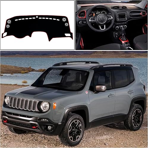 Miniatura 10 de Funda para salpicadero interior compatible con Jeep Renegade SUV Sport Latitude Limited Trailhawk 2015-2022 Protector de rayos UV (borde negro)