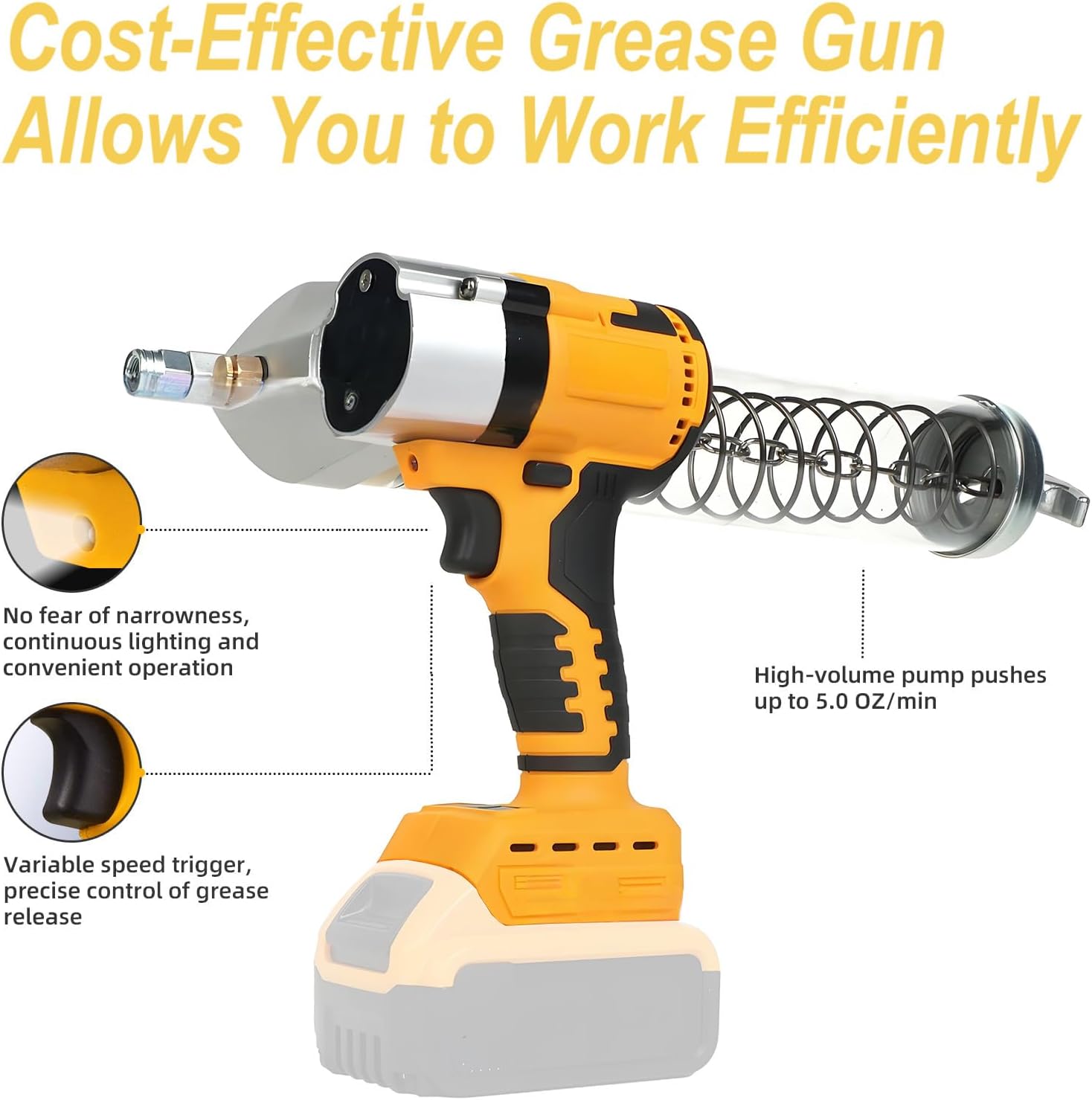 Cordless Grease Gun Brushless Compatible with DEWALT 20V Battery (NO Battery), 13000 PSI High Pressure Quick Release with 12” Flexible Hose, Electric Grease Gun Works with Bulk & Cartridge Grease