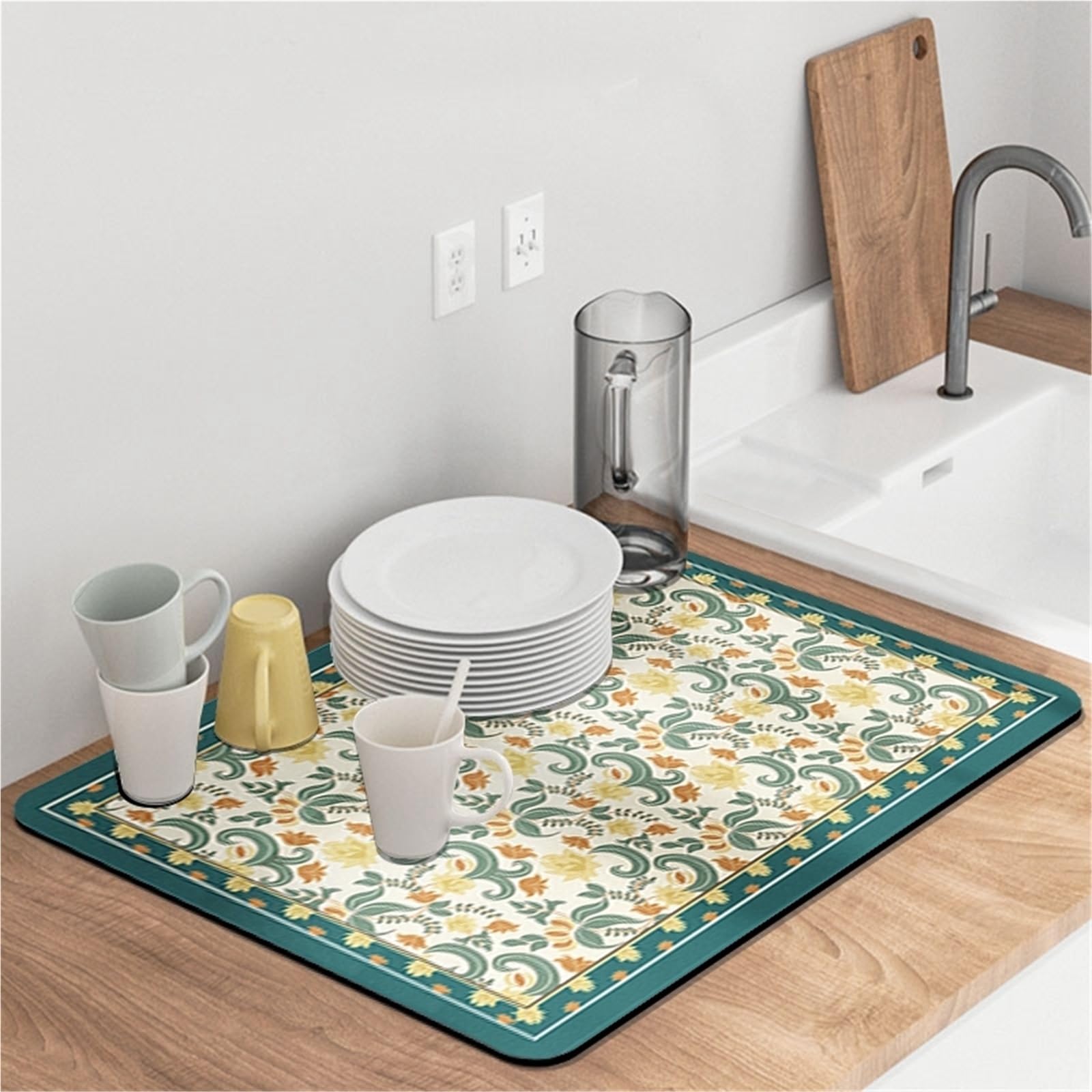 Alfombrilla Para Café Bar Tapete for platos de secado rápido, vajilla de cocina, almohadilla de drenaje for café, vajilla, mantel for botella, tapetes de café absorbentes, 2 uds.(Beige yellow,30x 50cm