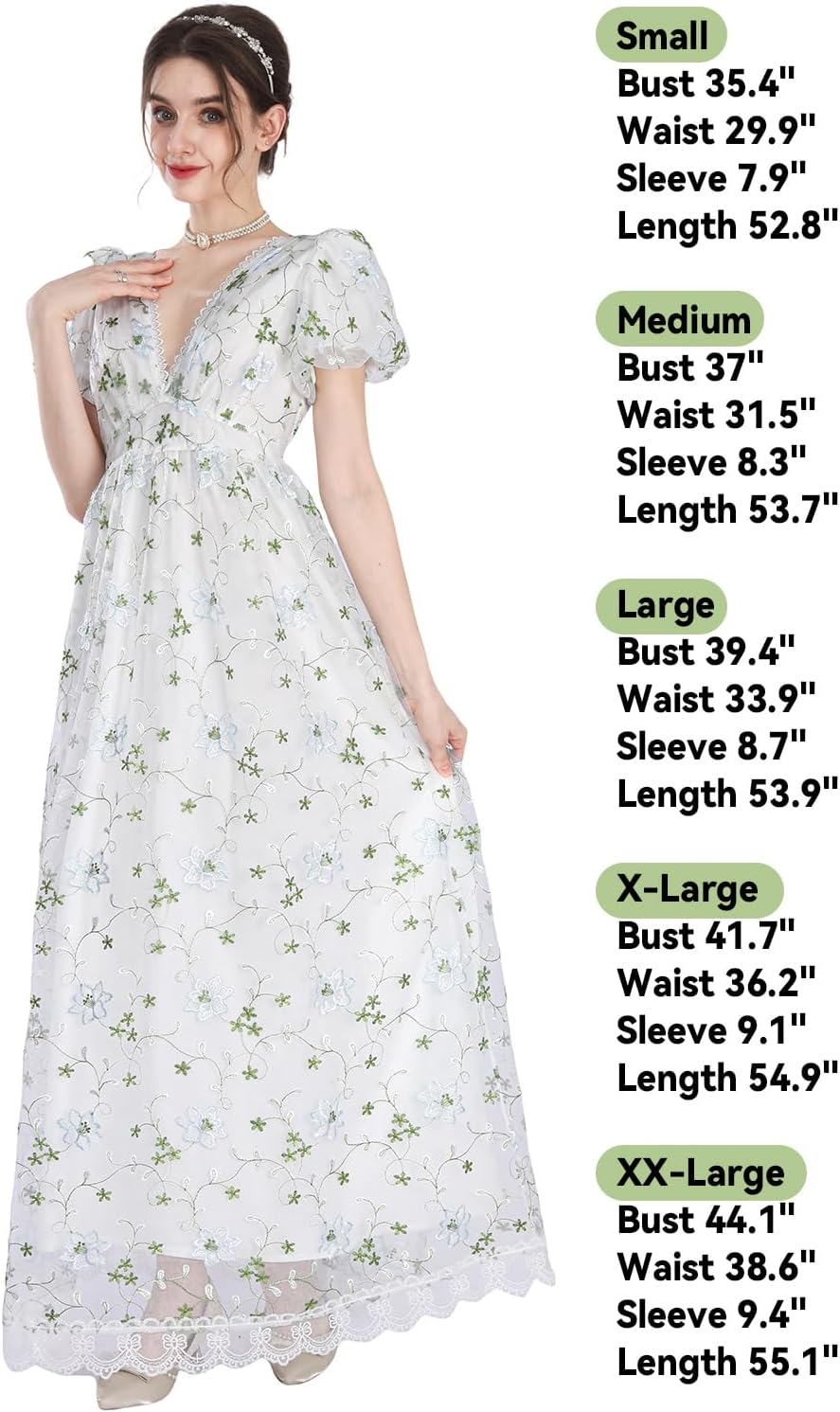 FCCAM Regency Dresses for Women V-Neck Empire Waist 1800s Victorian Dress Costume Ball Gown - Image 4