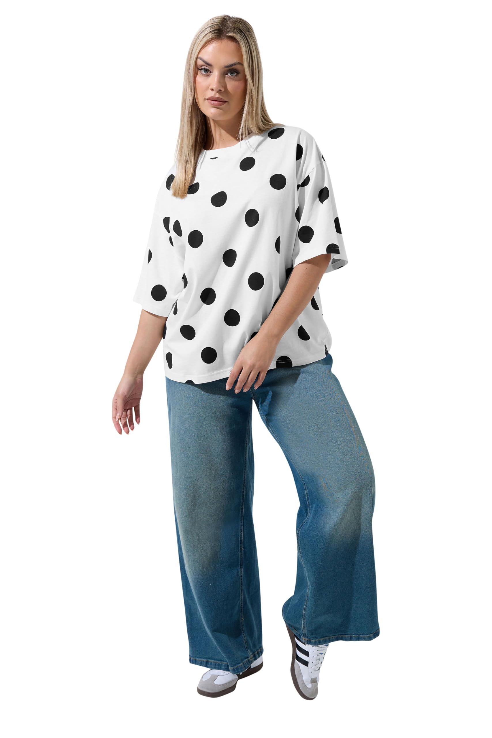 Yours Women's White Polka Dot T-Shirt In Size 22-24