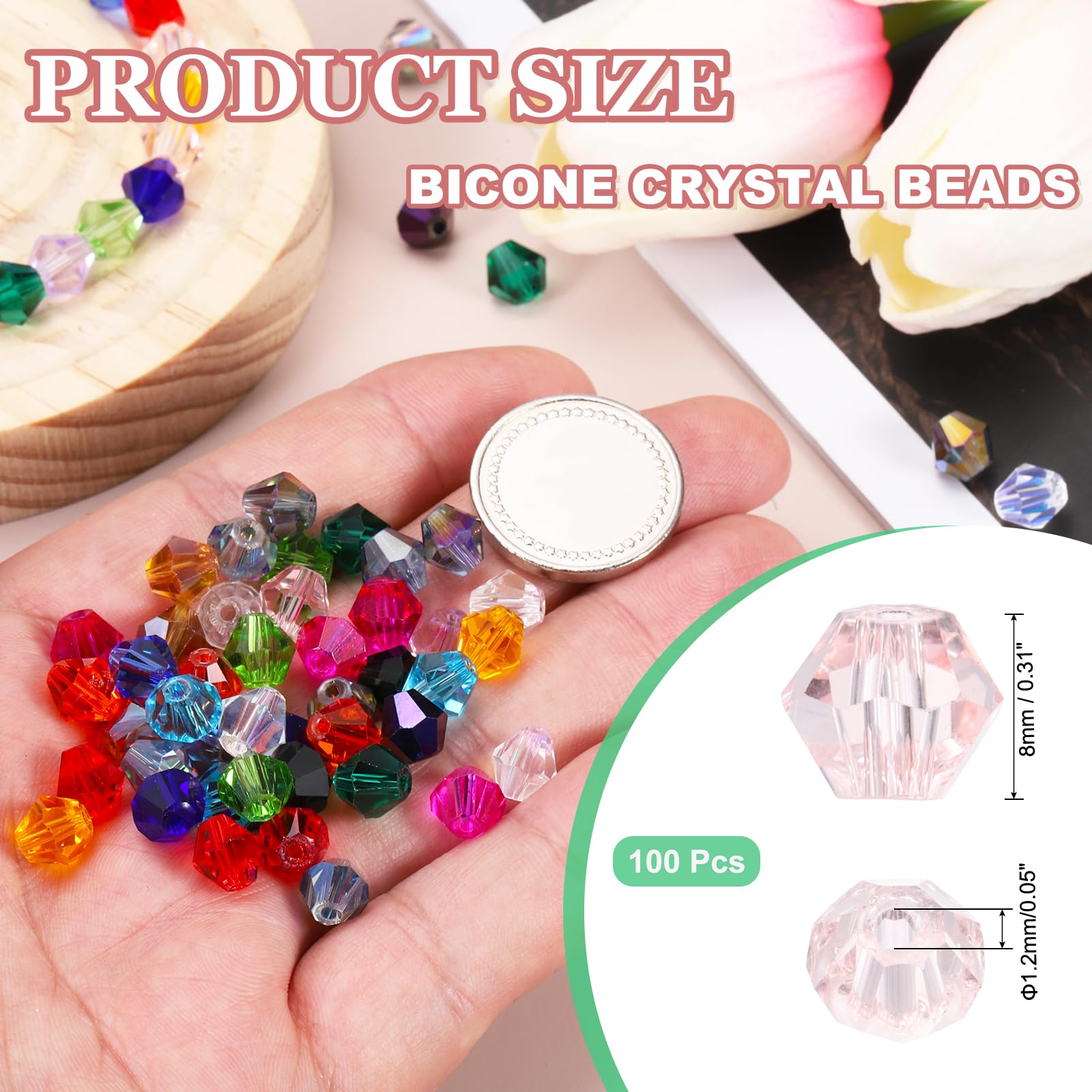 PATIKIL 100pcs 8mm Bicone Glass Crystal Beads - Image 2