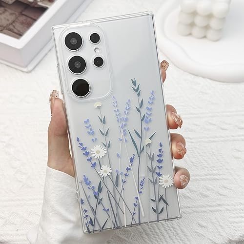 Miniatura 60 de para Funda de Samsung Galaxy S23, Funda Floral de Flores Lindas con Patrón de Lavanda Transparente y Estética para Mujeres y Niñas, Funda Lavanda