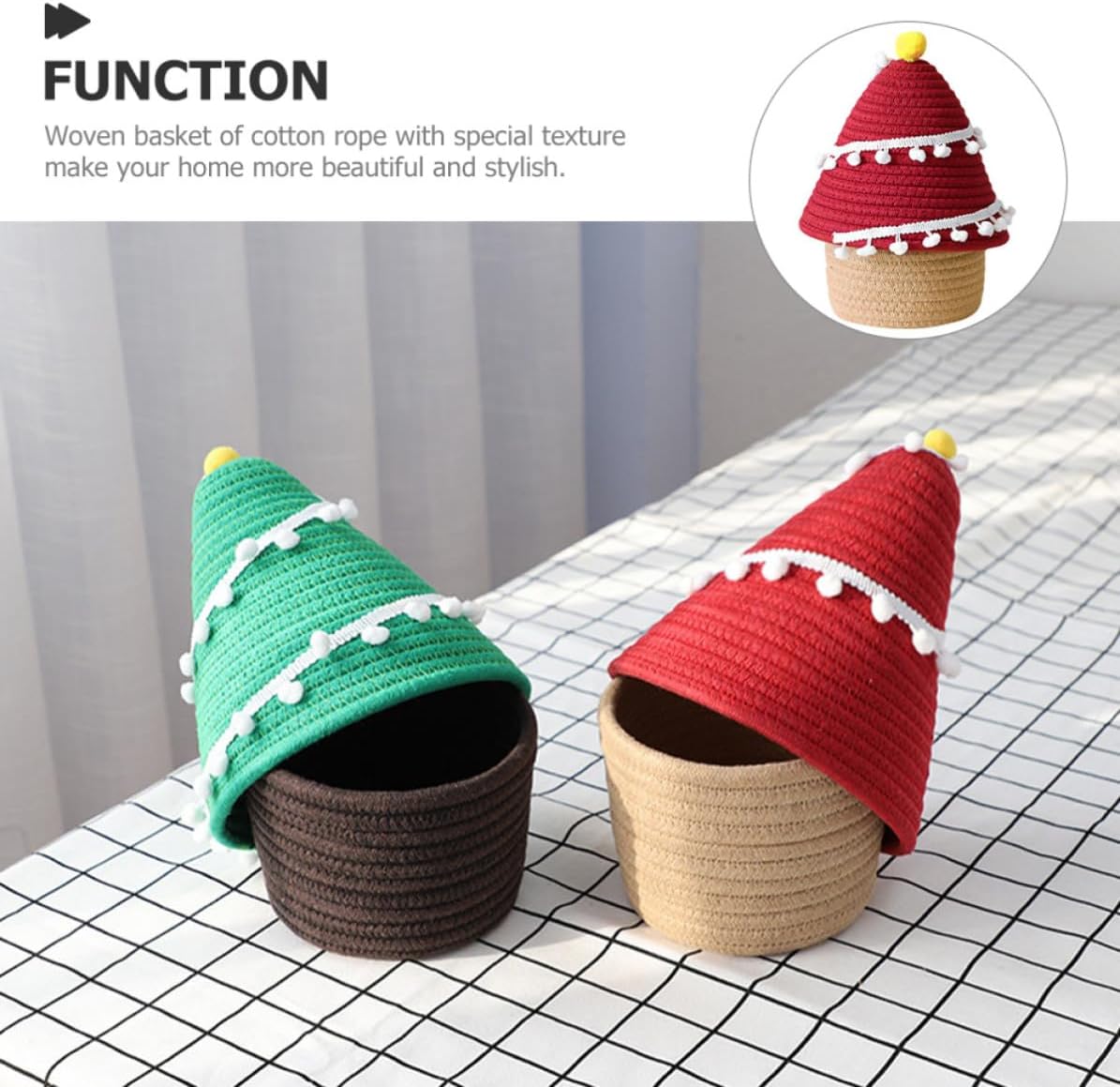 Christmas Cotton Rope Storage Basket Xmas Tree Shaped for Table Decor