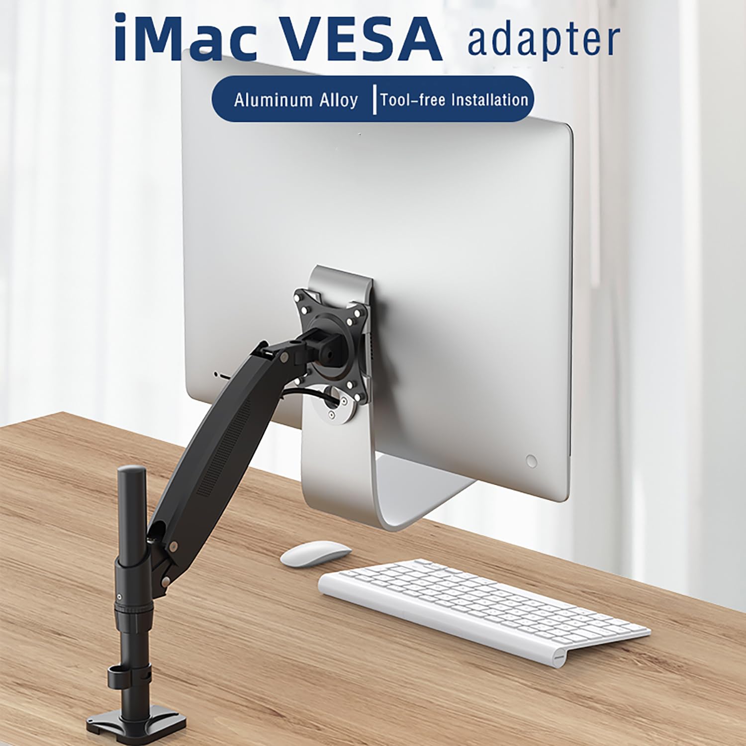 Adaptador de montaje VESA para iMac anterior a 2021, kit de conversión sin taladro con patrón de 75 x 100 mm, permite el montaje en escritorio en brazos de monitor para modelos iMac de 21.5 y 27