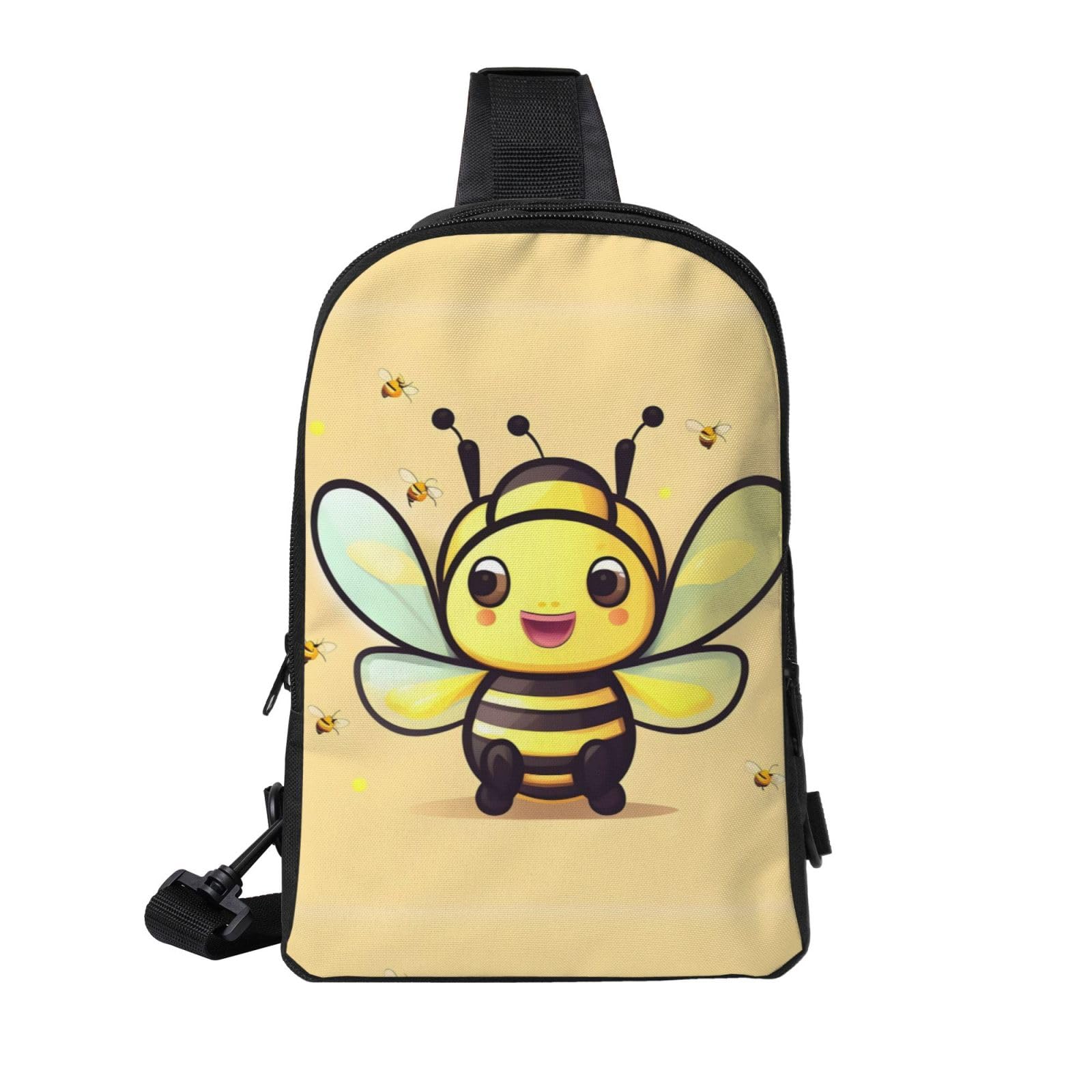 Yellow Bee Adjustable Strap Large Capacity Double Layer Crossbody Chest Bag 7.7x2.4x11.8in For Camping Travel Daily Leisure Activities
