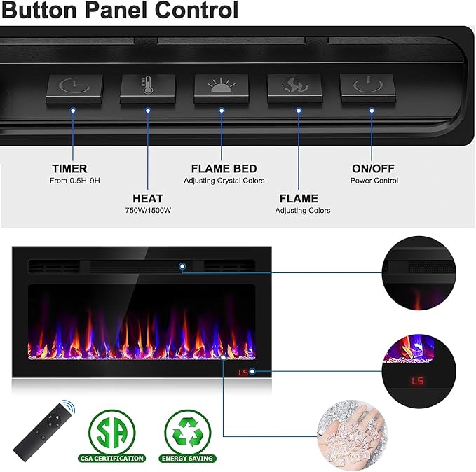 Chimenea Eléctrica Sixfivsevn 31 Pulgadas, Empotrable y de Pared miniatura 4