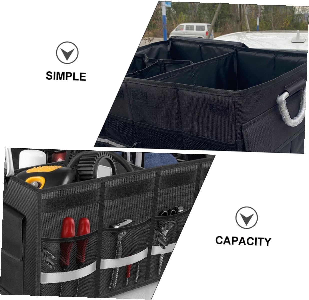 Car Trunk Organizer Storage Box Foldable Collapsible Car Organizer Case Black Multi-functional Vehicle Storage Holder for Suv and Sedan Trunk Use