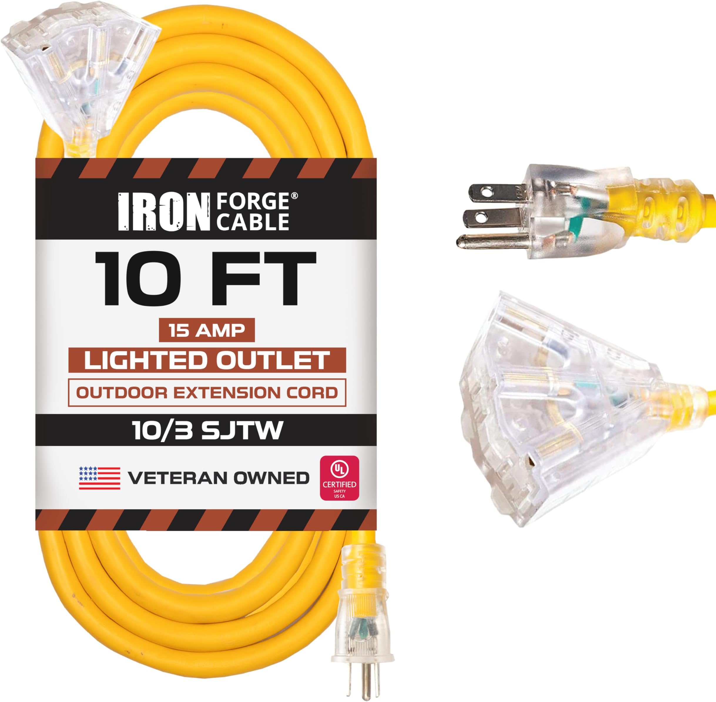 10-Foot Black Extension Cord With 3 Outlets – 16 Gauge SJTW Heavy Duty Power Strip 7 thumbnail image