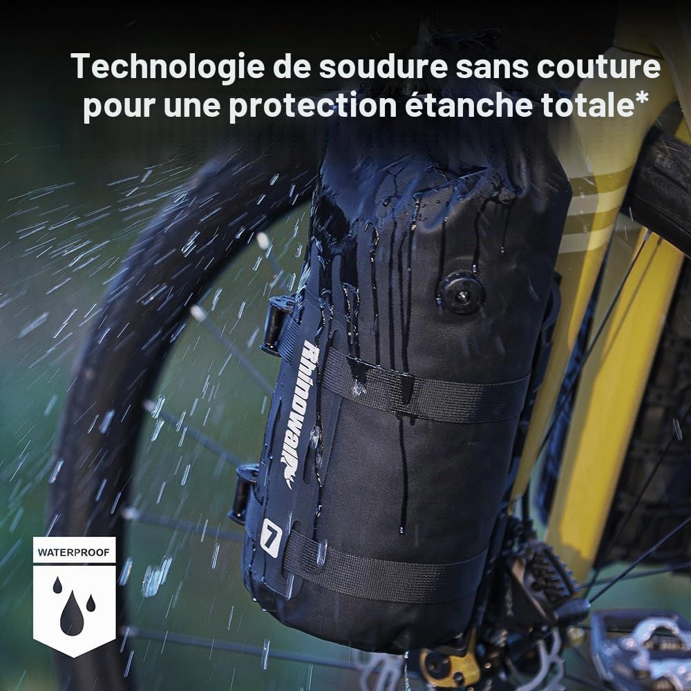 Rhinowalk Sacoche de fourche de vélo, 4 l, étanche, sacoche de roue avant, avec valve d'air, design réfléchissant, montage robuste pour VTT, vélo électrique et scooter électrique, noire