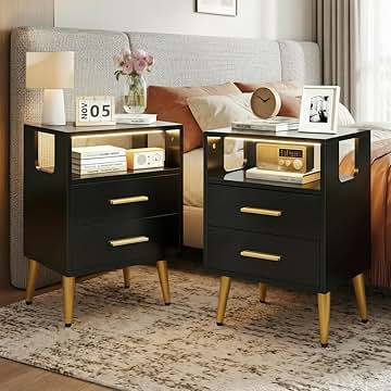 Amazon.com: Night Stand Set 2 Black And Gold Amazon.com: Night Stand Set 2 Black And Gold