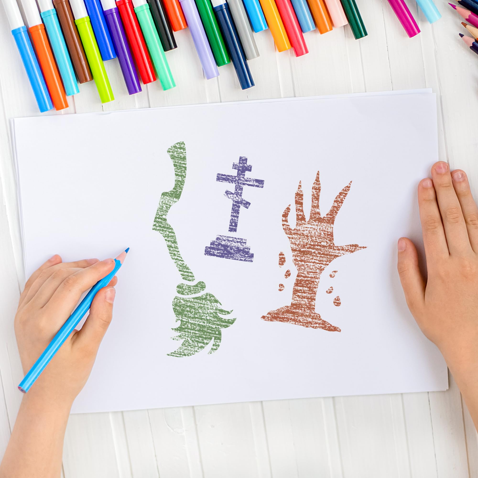 NAKLEO Painting Stencils for Kids 8 Pcs Set 15x15cm Halloween, Children Creative Drawing Templates Plastic and Reusable - Image 2