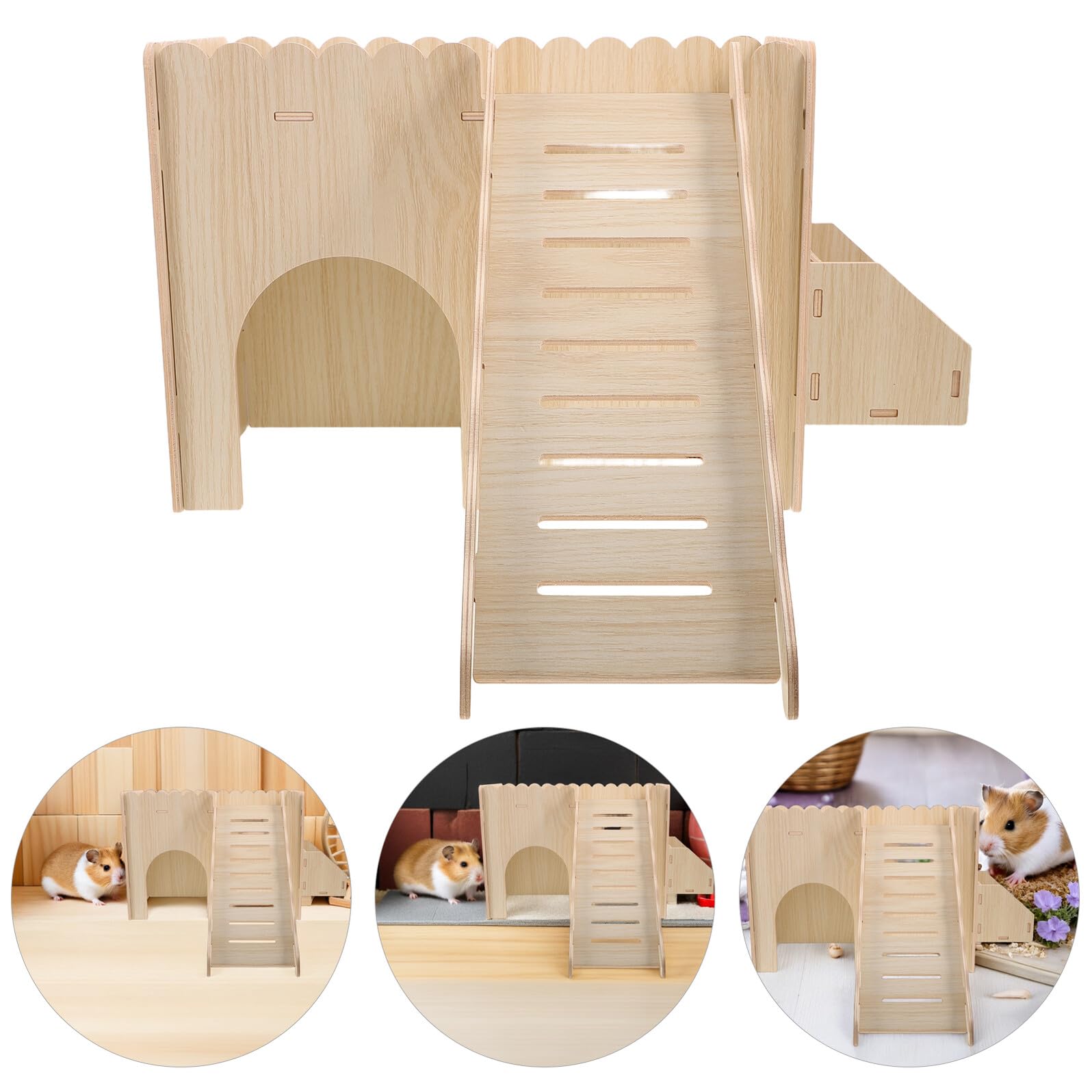 Totority Refugio de Madera para Hámsteres y Cobayas, Casa Multifuncional Soporte para Heno Natural, Tamaño Mediano, Diseño Desmontable y Entrada Baja, Hábitat Seguro para Pequeños Roedores